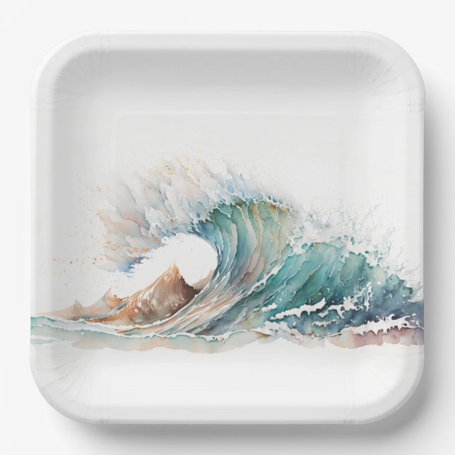 Assiettes En Carton Aquarelle Ocean Wave (Recto)