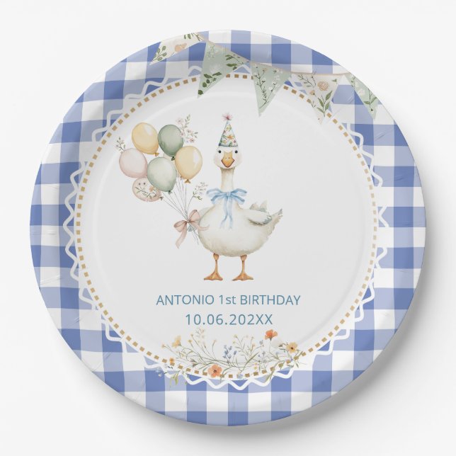 Assiettes En Carton Aquarelle Oie soie 1er anniversaire (Devant)