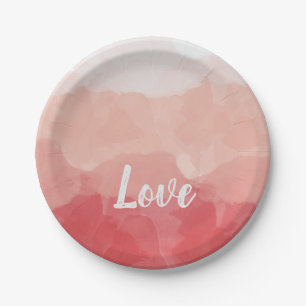 Assiettes En Carton Aquarelle Ombre rouge et rose Gradient Love