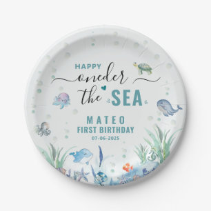 Assiettes En Carton Aquarelle One der La mer 1er anniversaire
