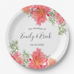 Assiettes En Carton Aquarelle orange et rose Mariage Dahlia