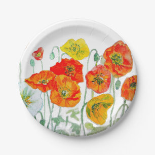 Assiettes En Carton Aquarelle orange rouge jaune cushion blanc