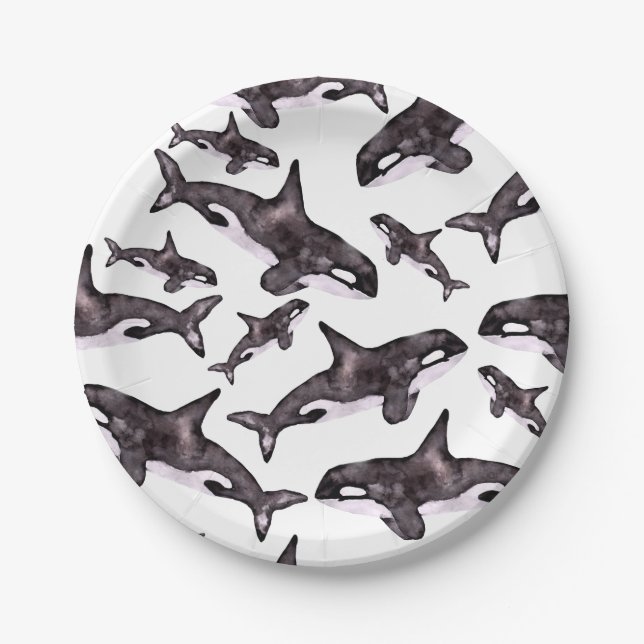 Assiettes En Carton Aquarelle Orca (Devant)