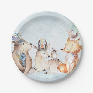 Assiettes En Carton Aquarelle Ours Bohème Animaux Rustiques Baby Showe