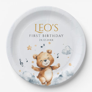 Assiettes En Carton Aquarelle Ours Premier Anniversaire Plaque Papier