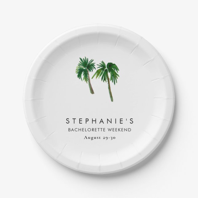 Assiettes En Carton Aquarelle Palmiers tropicaux Bachelorette (Devant)