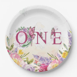 Assiettes En Carton Aquarelle papillon Floral Premier anniversaire