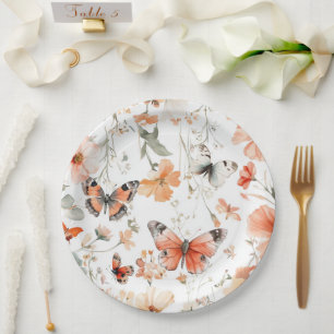 Assiettes En Carton Aquarelle Papillon Meadow Jolie Fête des mariées