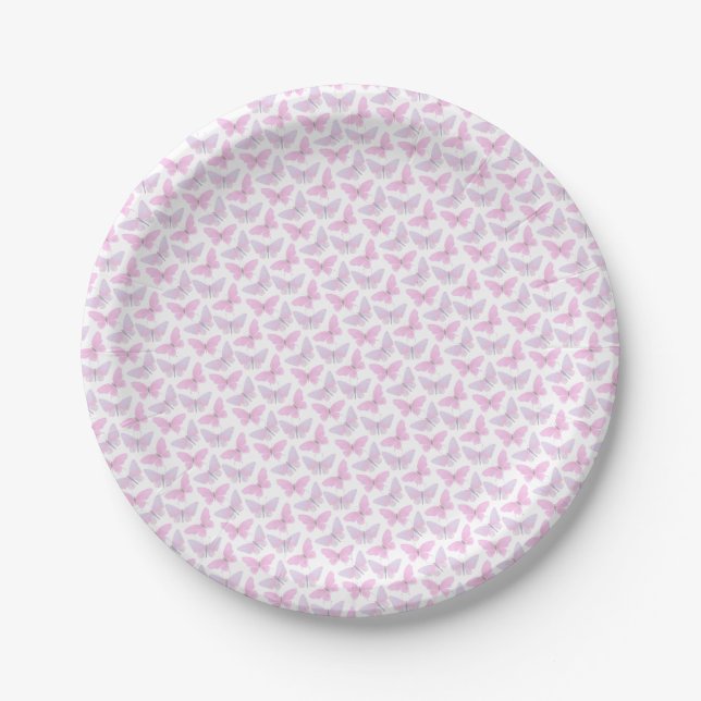Assiettes En Carton Aquarelle Papillon rose violet Baby shower (Devant)
