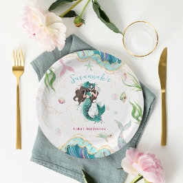 Assiettes En Carton Aquarelle Parties scintillant Sirène Anniversaire