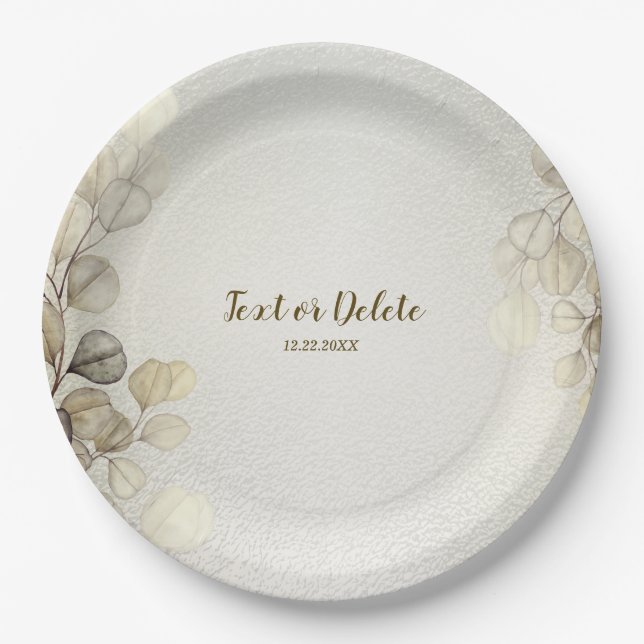Assiettes En Carton Aquarelle Party Golden Eucalyptus Foliage brillant (Devant)