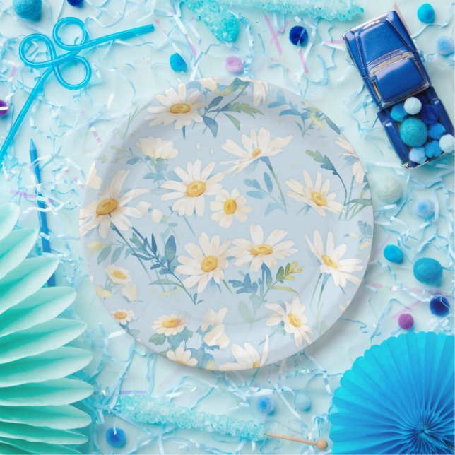 Assiettes En Carton Aquarelle Pastel Daisies (Fête)