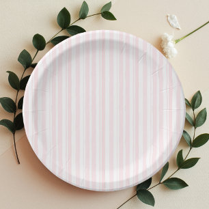 Assiettes En Carton Aquarelle Pastel Motif en bande rose