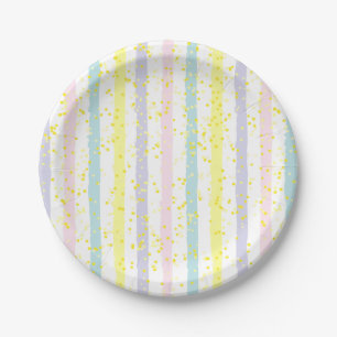 Assiettes En Carton Aquarelle Pastel rayures et points