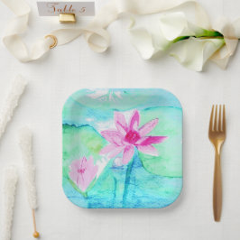 Assiettes En Carton Aquarelle Pastel Rose Lotus Fleurs
