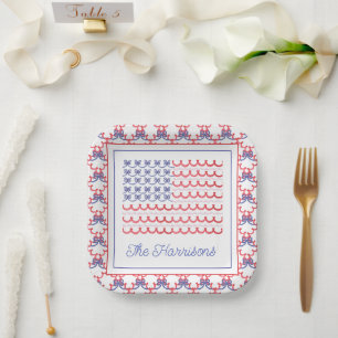 Assiettes En Carton Aquarelle Patriotique Bow American Drapeau