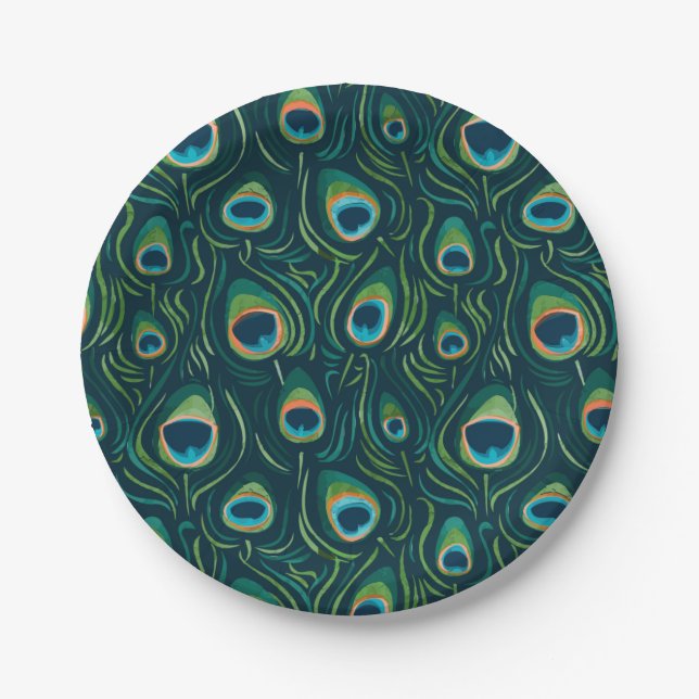 Assiettes En Carton Aquarelle Peacock Motif (Devant)