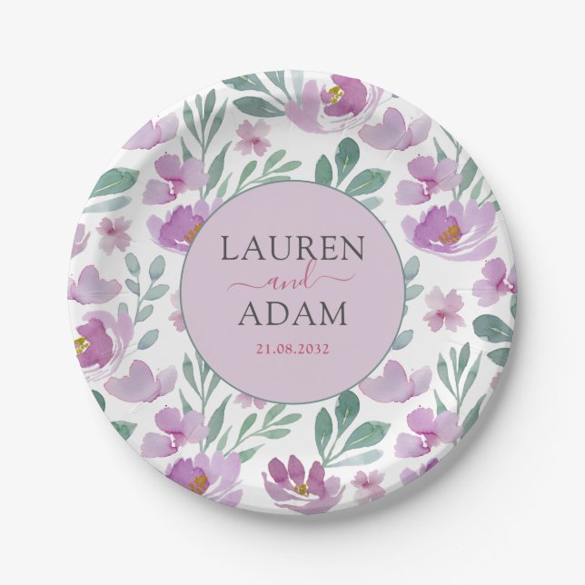 Assiettes En Carton Aquarelle Peony feuillage Papier Plaque (Devant)