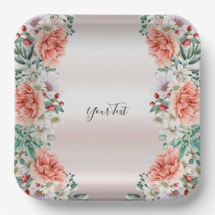 Assiettes En Carton Aquarelle Peony Platine en papier