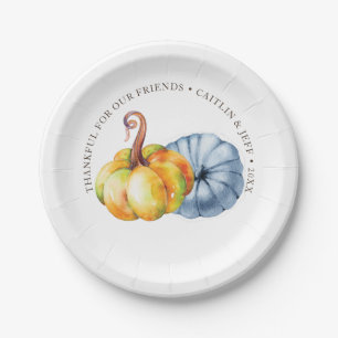 Assiettes En Carton Aquarelle personnalisée du citrouille Thanksgiving