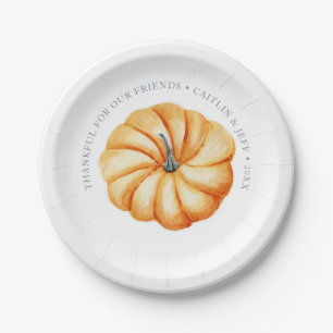 Assiettes En Carton Aquarelle personnalisée du citrouille Thanksgiving