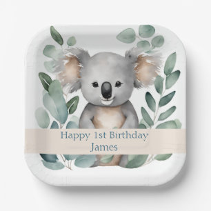 Assiettes En Carton Aquarelle personnalisée Koala Bear Anniversaire