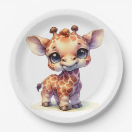 Assiettes En Carton Aquarelle petite girafe