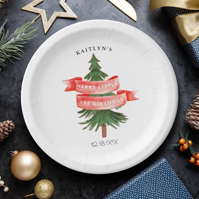 Assiettes En Carton Aquarelle Pine Arbre Joyeux Petit Anniversaire (Créateur téléchargé)