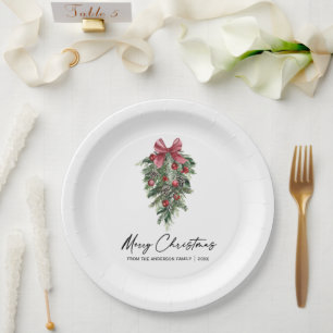 Assiettes En Carton Aquarelle Pines Calligraphie Encre Noël