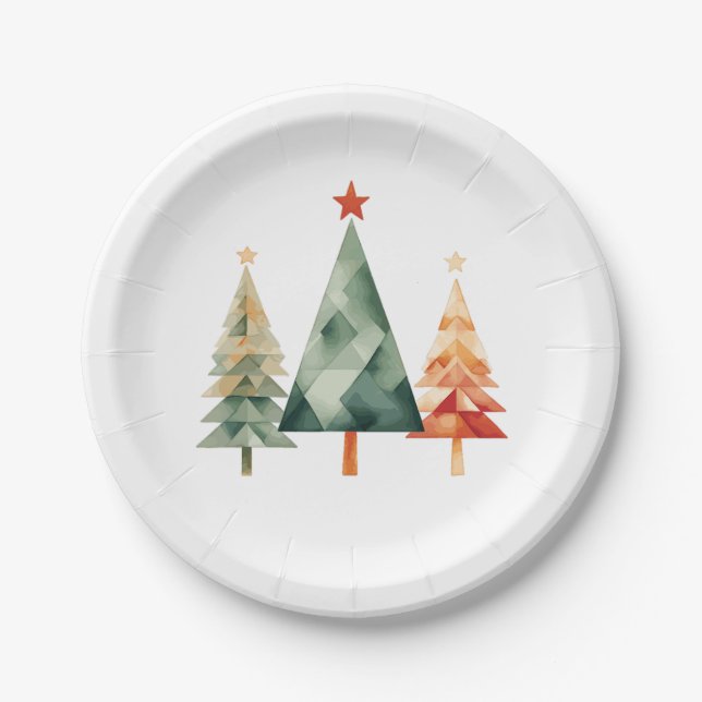 Assiettes En Carton Aquarelle Pins de Noël (Devant)