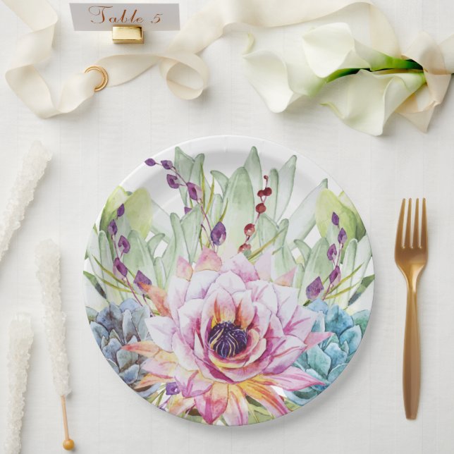 Assiettes En Carton Aquarelle Plaques de papier succulent (Mariage)
