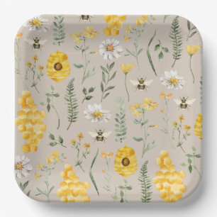 Assiettes En Carton Aquarelle Plaques en papier d'abeille