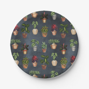 Assiettes En Carton Aquarelle Pointe Plante Terracotta Pots Rustique