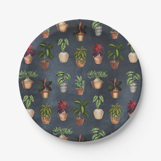 Assiettes En Carton Aquarelle Pointe Plante Terracotta Pots Rustique (Devant)