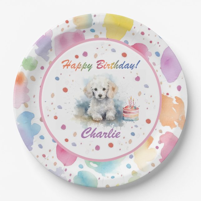 Assiettes En Carton Aquarelle Poodle Plaque en papier (Devant)