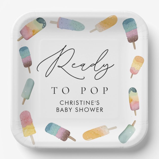 Assiettes En Carton Aquarelle Popsicle Prêt à Pop Baby shower (Recto)