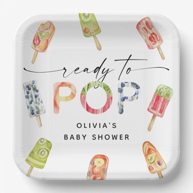 Assiettes En Carton Aquarelle Popsicle Prêt à Pop Baby shower (Recto)