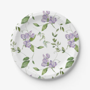 Assiettes En Carton Aquarelle Purple Pois Doux Fleurs