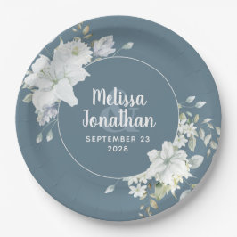 Assiettes En Carton Aquarelle romantique fleurs blanches mariage