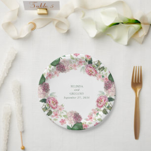 Assiettes En Carton Aquarelle romantique Fleurs roses Mariage de jardi