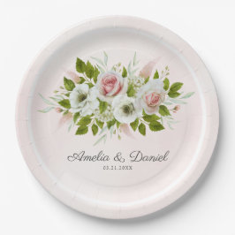 Assiettes En Carton Aquarelle romantique Rose Floral