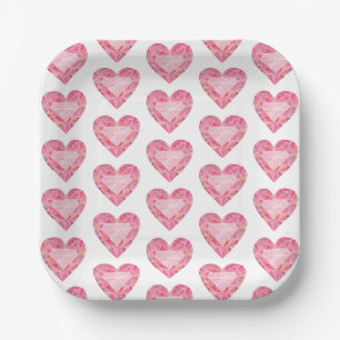 Assiettes En Carton Aquarelle rose Coeur Gem Glam Diamond Love