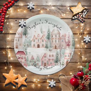 Assiettes En Carton Aquarelle rose de la Monnaie Baby shower d'hiver F
