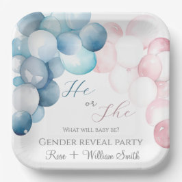 Assiettes En Carton Aquarelle rose et bleu Révélation de genre