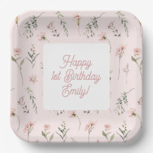 Assiettes En Carton Aquarelle rose Fleur sauvage Miss Onederland