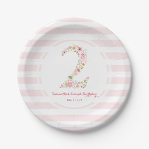 Assiettes En Carton Aquarelle rose floral deux 2e anniversaire