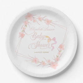 Assiettes En Carton Aquarelle rose Floral Élégant Baby shower
