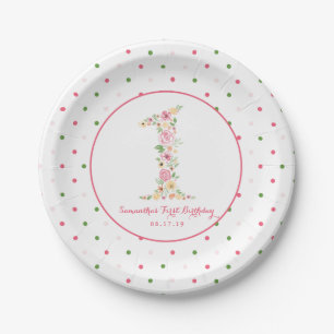 Assiettes En Carton Aquarelle rose Floral un premier anniversaire