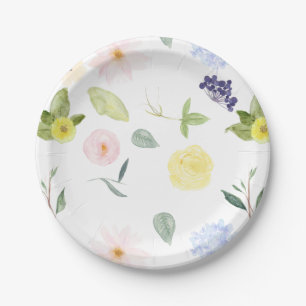 Assiettes En Carton Aquarelle rose jaune Floral
