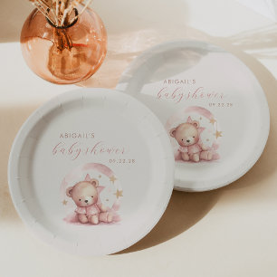 Assiettes En Carton Aquarelle rose mignonne Ours Baby shower fille